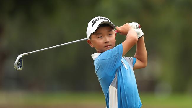 Jonathan Hong, aged nine, is homeschooled and plays golf eight hours a day during the week and five hours a day on Saturday and Sunday. Picture: Brett Costello