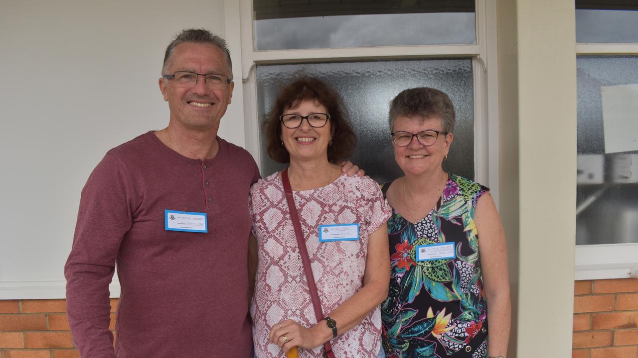 (L) Former students Mark Morten (1971-1976), Jan Morten (1971-76) and Sue Tolley (1975-76) take a tour of their former school during the celebrations. Photo: Stuart Fast