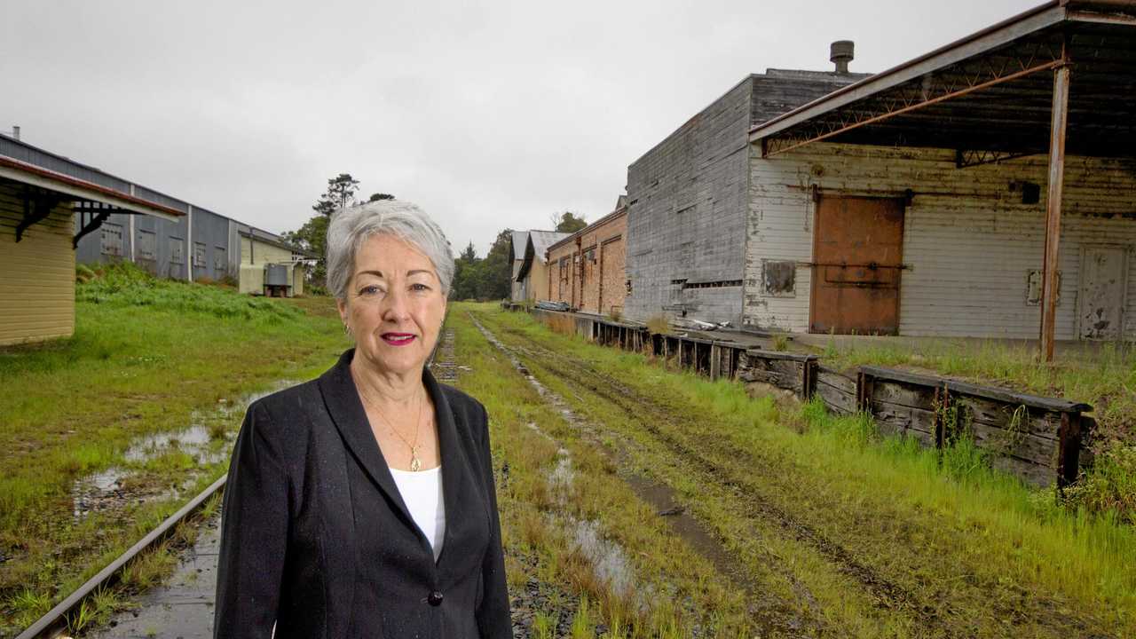 Southern Downs Regional Council mayor Tracy Dobie at the rail tracks at Thulimbah. Cr Dobie wants the proposed inland rail route to be reconsidered. Picture: Liana Turner