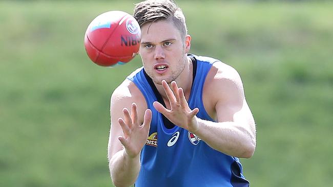 A beefed-up Josh Schache at Western Bulldogs training. Picture: Michael Klein