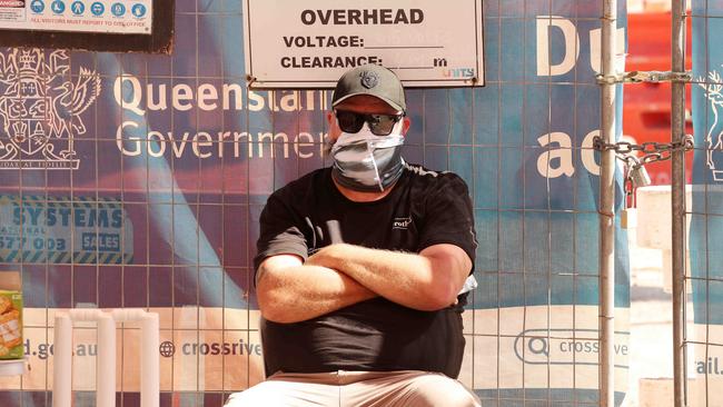 CFMEU blocking workers at the site of the Cross River Rail station Dutton Park. Picture: Liam Kidston