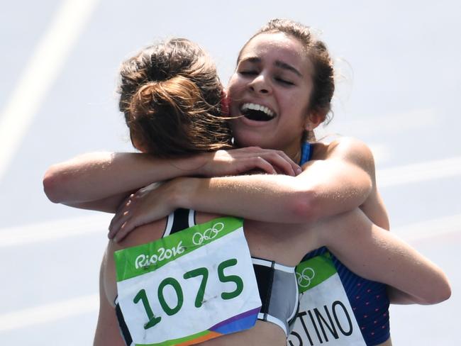 The hug at the finish line.