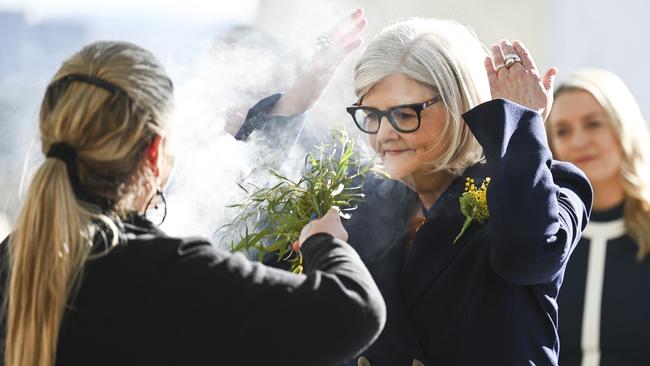 Governor-General Samantha Mostyn during a welcome to country smoking ceremony at the swearing in at Parliament House last year. Picture: NewsWire / Martin Ollman