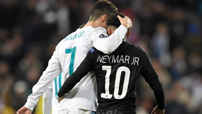 Real Madrid's Portuguese forward Cristiano Ronaldo (L) and Paris Saint-Germain's Brazilian forward Neymar.