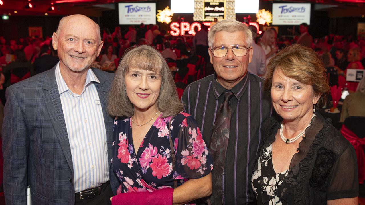 At Sports Darling Downs presentation dinner are (from left) Ian Bowtell, Bronwyn Bowtell, Henk Van Achterberg and Debbie Van Achterberg at Rumours International, Saturday, February 1, 2025. Picture: Kevin Farmer