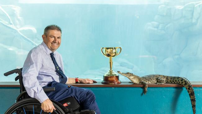 Darwin, NT: 1994 Melbourne Cup-winning jockey Wayne Harris unveils the Cup’s wild side at Crocosaurus Cove. Picture: Helen Orr