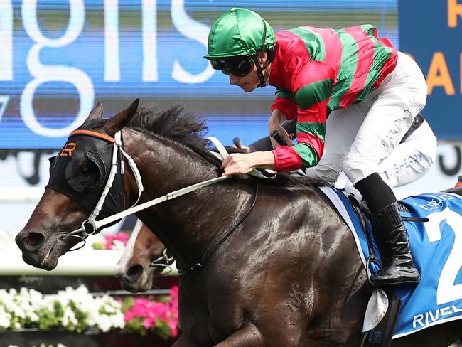 SYDNEY, AUSTRALIA - FEBRUARY 08: James McDonald riding Rivellino  win Race 7 Inglis Millennium during "Inglis Millennium Day" - Sydney Racing at Royal Randwick Racecourse on February 08, 2025 in Sydney, Australia. (Photo by Jeremy Ng/Getty Images)