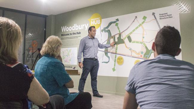 Fiteni Homes land development manager Vaughn Bowden explains the site plan to residents attending a community engagement workshop. Picture: Brittany Holzworth.