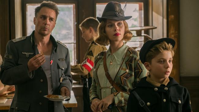 (Sam Rockwell, Scarlett Johansson and Roman Griffin Davis in Jojo Rabbit. Picture: File