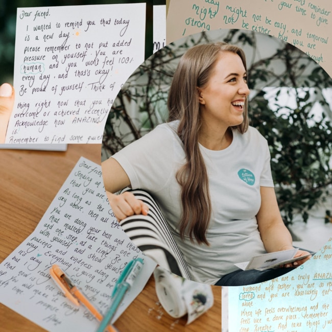 This month marks the milestone of 1500 handwritten letters she has sent out all across the world for those suffering. Picture: Letters of Hope.