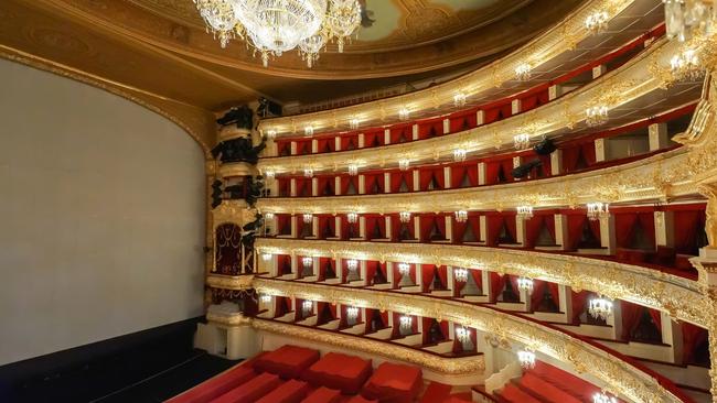 The Bolshoi Theatre’s interior auditorium was designed by architect Alberto Cavos in 1895.