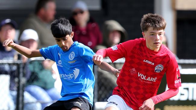 Under-14s soccer - North Geelong (Red) v Berwick City.  Picture: Mike Dugdale