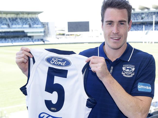 Geelong recruit Jeremy Cameron will wear the No. 5 guernsey made famous by legendary Cat Gary Ablett Snr. Picture: Alan Barber