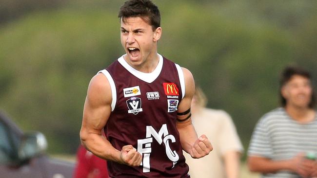 Kyle Borg celebrates a goal for Melton. Picture: Hamish Blair