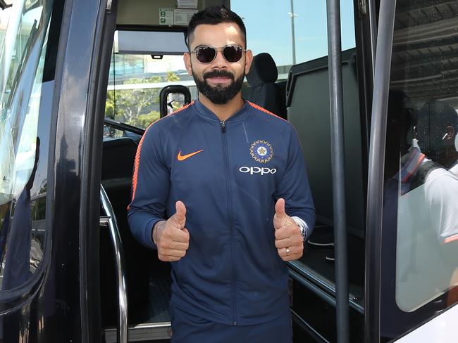 Indian cricket captain Virat Kohli and the Indian team arrive in Australia. November 17, 2018. (AAP Image/Richard Waugh).