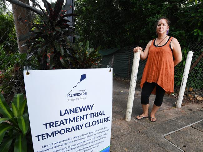 Residents feel a laneway closure won't have an impact on antisocial behaviour in Palmerston laneways, Moulden  resident Naomi Lacey in the laneway next to her house.  Pic Katrina Bridgeford.