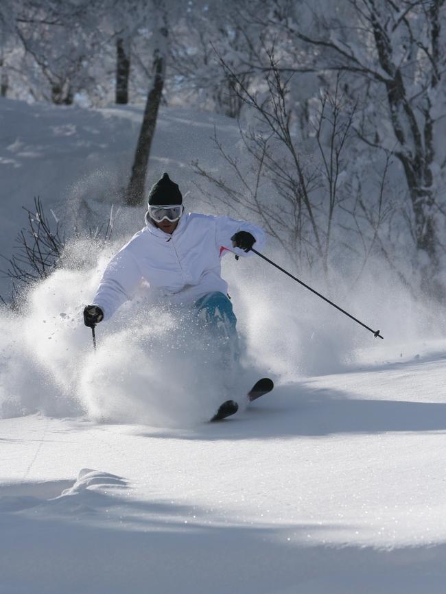 Powder skiing at Nozawa Onsen Ski Resort in Japan.