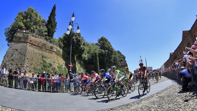 Riders take the start of the ninth stage - from Lugo to Sestola. Picture: AFP