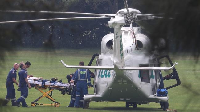 The boy was flown by the Ambulance helicopter to the Sydney Children’s Hospital at Randwick. Picture John Grainger