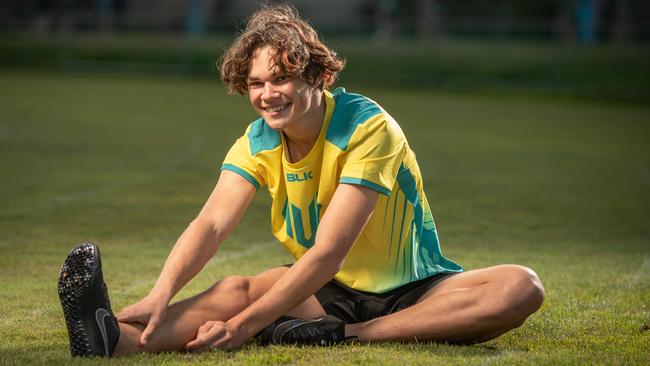 Mayne Harriers’ Calab Law is a Morayfield SHS boy who is a sprint sensation. PICTURE: Brad Fleet