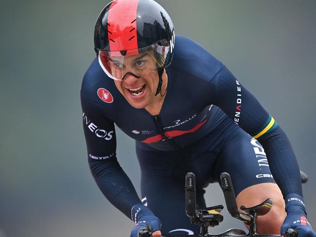 Australia's Richie Porte competes in the final stage, 16.1 km time trial Fribourg to Fribourg during the Tour de Romandie UCI World Tour 2021 cycling race on May 2, 2021 in Fribourg. (Photo by Fabrice COFFRINI / AFP)