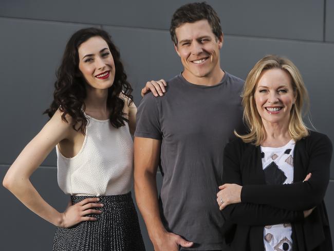 Geraldine Hakewill, Steve Peacocke and Rebecca Gibney will be filming the new TV drama in Queensland. Picture: Mark Cranitch