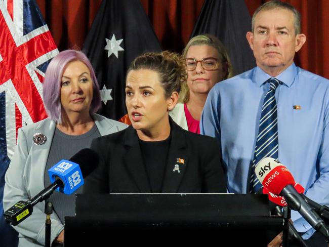 Minister Robyn Cahill, Chief Minister Lia Finocchiaro, Minister Marie-Clare Boothby and Deputy Chief Minister Gerard Maley announced they would introduce the nation's 
