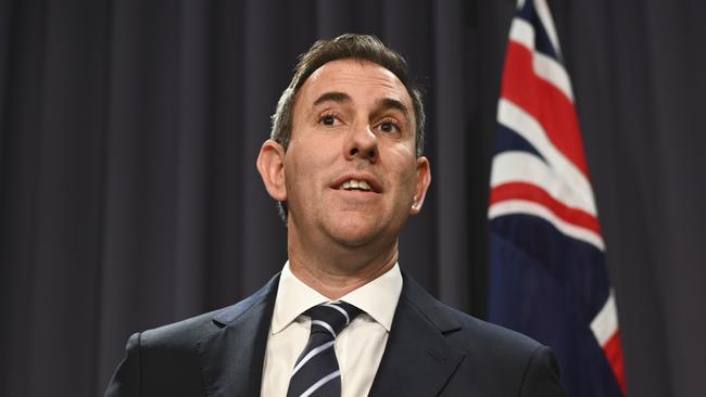 Treasurer Jim Chalmers holds a press conference at Parliament House in Canberra. Picture: NewsWire / Martin Ollman