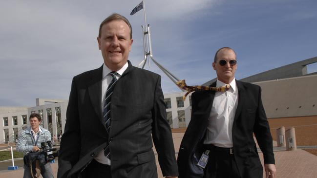 New Treasury Secretary Philip Gaetjens (right) during his days as Peter Costello’s chief of staff. Photo: Ray Strange.