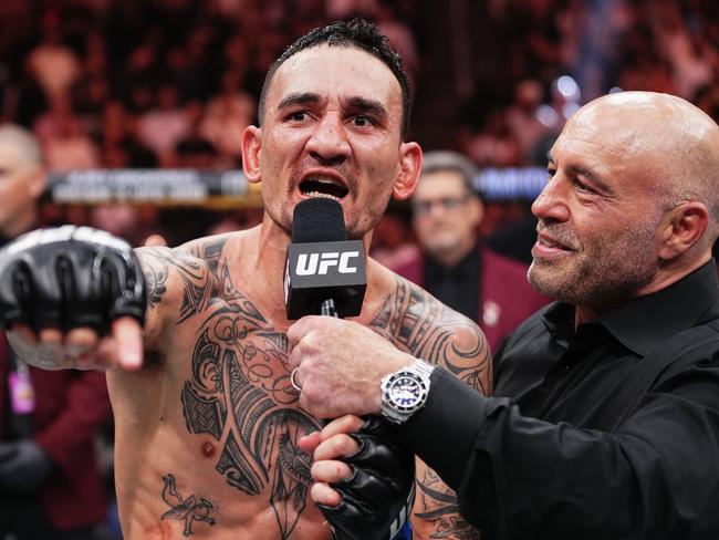 Joe Rogan interviews Max Holloway at UFC 300. Picture: Getty Images