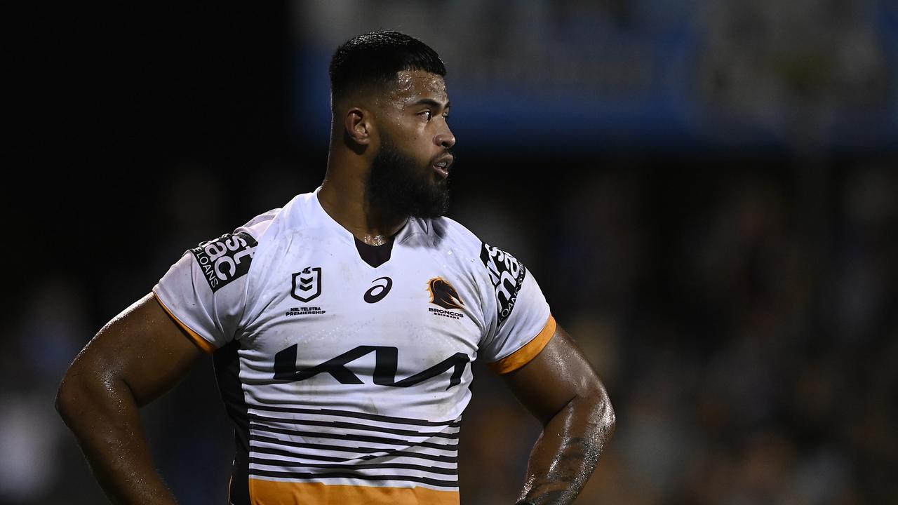 MACKAY, AUSTRALIA - FEBRUARY 26: Payne Haas of the Broncos looks on during the NRL Trial match between the North Queensland Cowboys and the Brisbane Broncos at BB Print Stadium on February 26, 2022 in Mackay, Australia. (Photo by Ian Hitchcock/Getty Images)