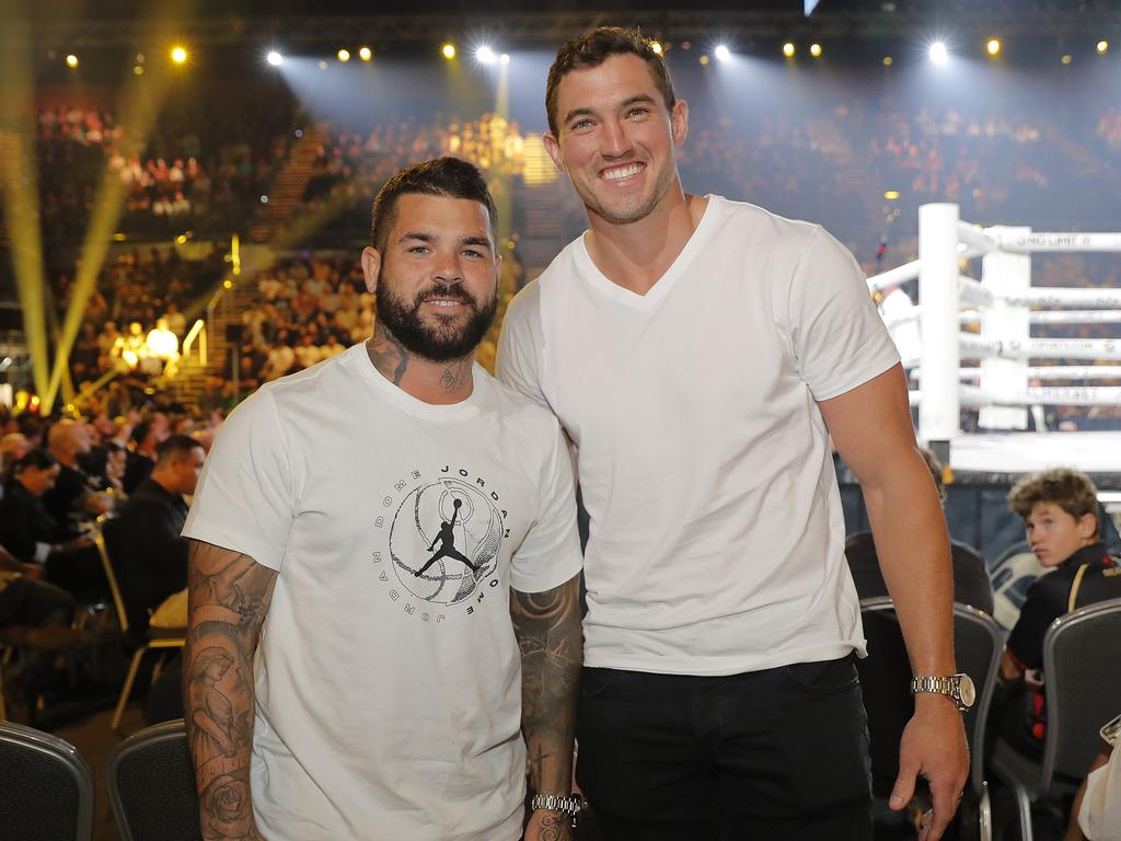 Brisbane Broncos captain Adam Reynolds and teammate Corey Oates at the Tim Tszyu vs Carlos Ocampo Interim WBO Super Welterweight World title contest at the Convention Centre in Broadbeach. Photo: Regi Varghese