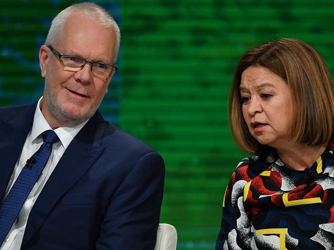 ABC chairman Justin Milne with then managing director Michelle Guthrie. Picture: AAP