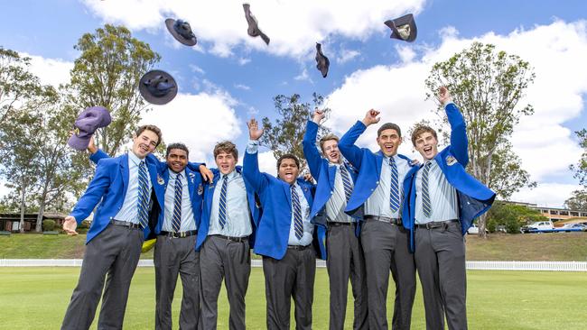 Floyd Aubrey, second from left, with some of his Marist Ashgrove mates who graduated. Picture: Richard Walker