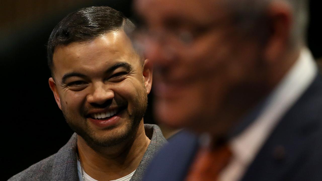 Singer Guy Sebastian smiled and nodded along with the $250 million announcement yesterday. Picture: Matt Blyth/Getty Images