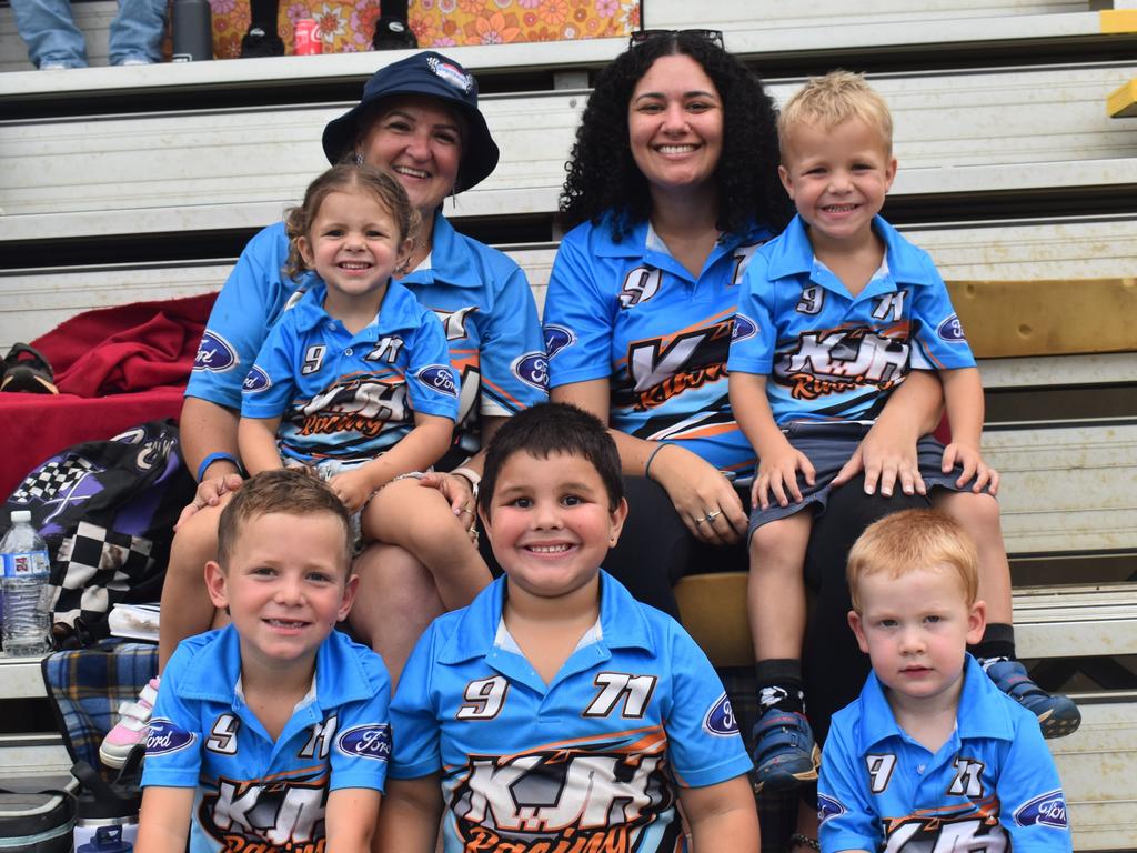 <p>Helen Young, Curtis Young, Brantley Young, Lachlan Tully, Leannah Tully, Jensen Ramsay and Tayla Dyer at the McCosker Rocky Speedway's Modified Sedans Cattle Cup at the Rockhampton Showgrounds on February 24, 2024.</p>