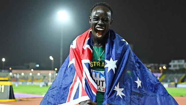 Australia's Gout Gout, 16, powered home for silver in the 200m final with a personal best time of 20.60 at the World Athletics U20 Championships in Lima. Photo: X