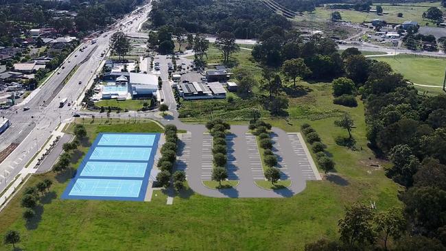 An artist’s impression of the new netball courts and carparking to be built at Bill Brown Reserve, in Fitzgibbon. Supplied: Brisbane City Council