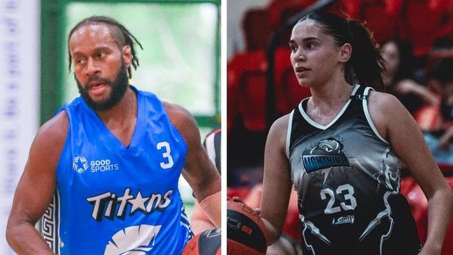 Darwin basketballers Deba George for Ellas Titans and Taneesa Hampton for Lightning.