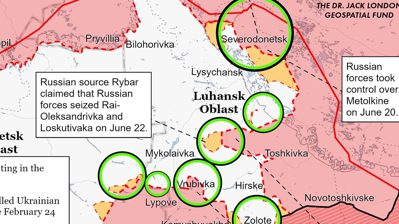 Russian forces are closing in on Lysychansk and Sievierodonetsk. Picture: IWS