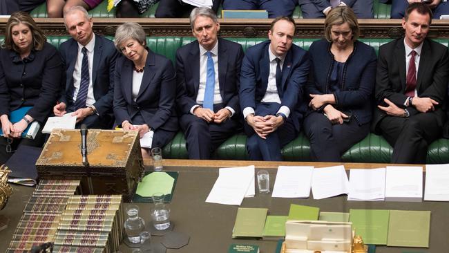 Theresa May with her front bench:in the House of Commons. Picture: AFP. 