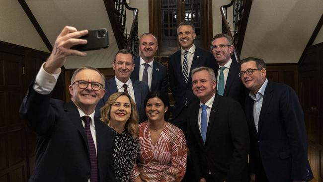 ACT Chief Minister Andrew Barr takes a selfie with Prime Minister Anthony Albanese and national cabinet colleagues last year. Picture: Supplied