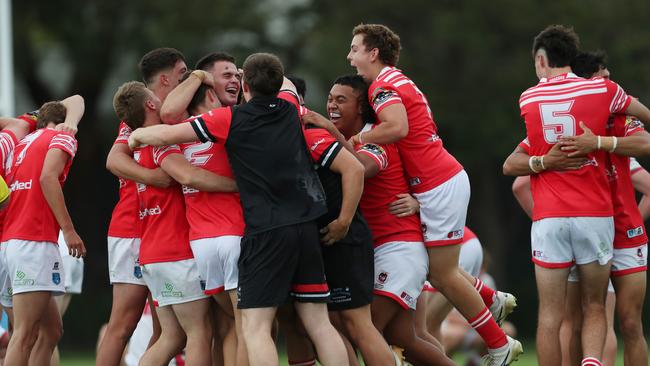 Illawarra South Coast Dragons celebrate win in the Laurie Daley SLE Cup Grand Final. Picture: Sue Graham