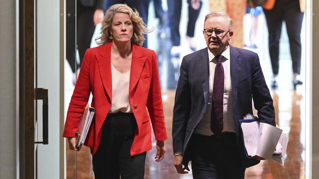 Prime Minister, Anthony Albanese and Minister for Home Affairs, Clare O'Neil arrive for Question Time at Parliament House in Canberra. Picture: NCA NewsWire / Martin Ollman