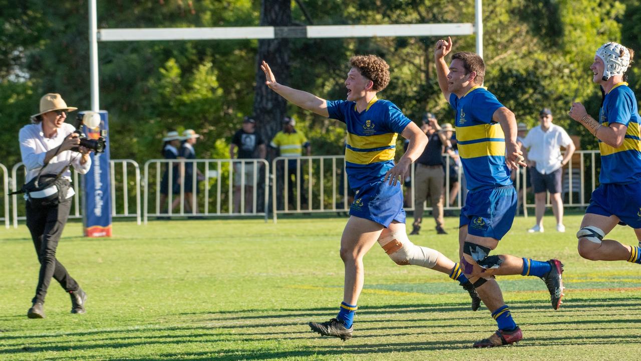 TGS celebrate their win. 2024 O'Callaghan Cup at Downlands College. Photo by Nev Madsen