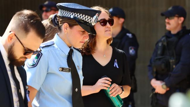 Police officers arrive for a memorial service to honour constables Rachel McCrow and Matthew Arnold. Picture: David Clark