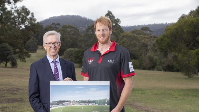 AFL High Performance Centre, Tasmania Football Club board member Roger Curtis and footballer Andrew Phillips at Rosny. Picture: Chris Kidd