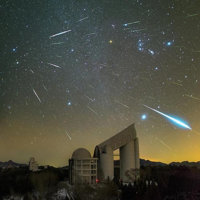 Geminids over the LAMOST Telescope ... Meteors blaze across the night sky as the Geminids reached their peak on 14th December 2015 in the Hebei Province, China. Over 100 meteors are featured soaring over the Guoshoujing LAMOST telescope of the National Astronomical Observatories of China in this composite image. Picture: Yu Jun, Insight Astronomy Photographer of the Year 2016 Skyscapes Highly Commended