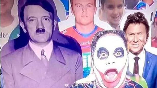 The sketch showed what was supposedly a cardboard cut-out of NRL ‘fan’ Adolf Hitler.