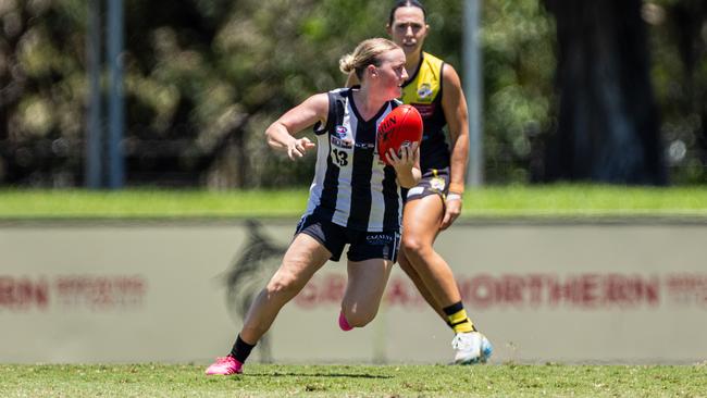 Sophie James as the Nightcliff Tigers took on the Palmerston Magpies in the 2024-25 NTFL women's semi-final. Picture: Pema Tamang Pakhrin